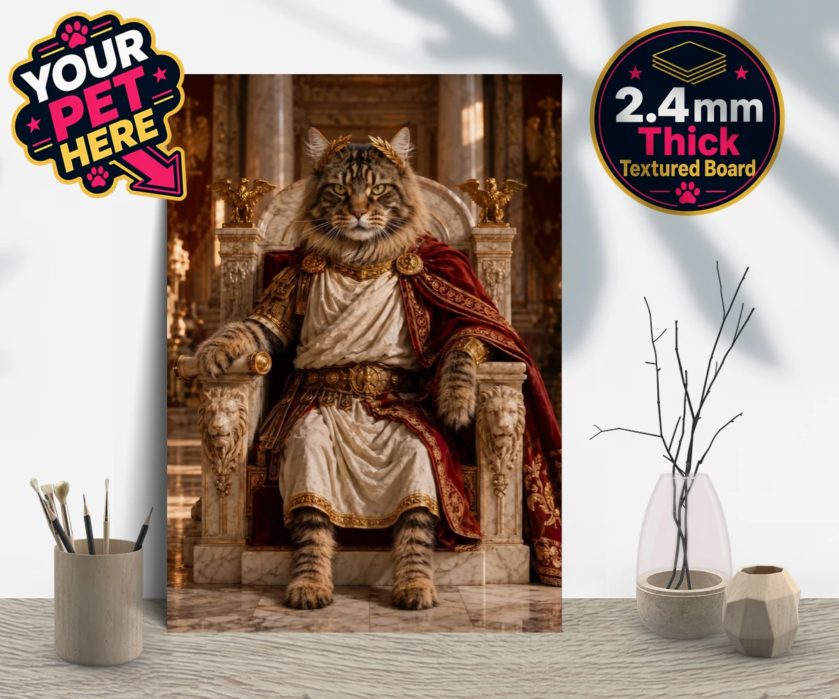 Personalised Paw Emperor cat gallery boards featuring a portrait that embodies the regal essence every cat owner knows their