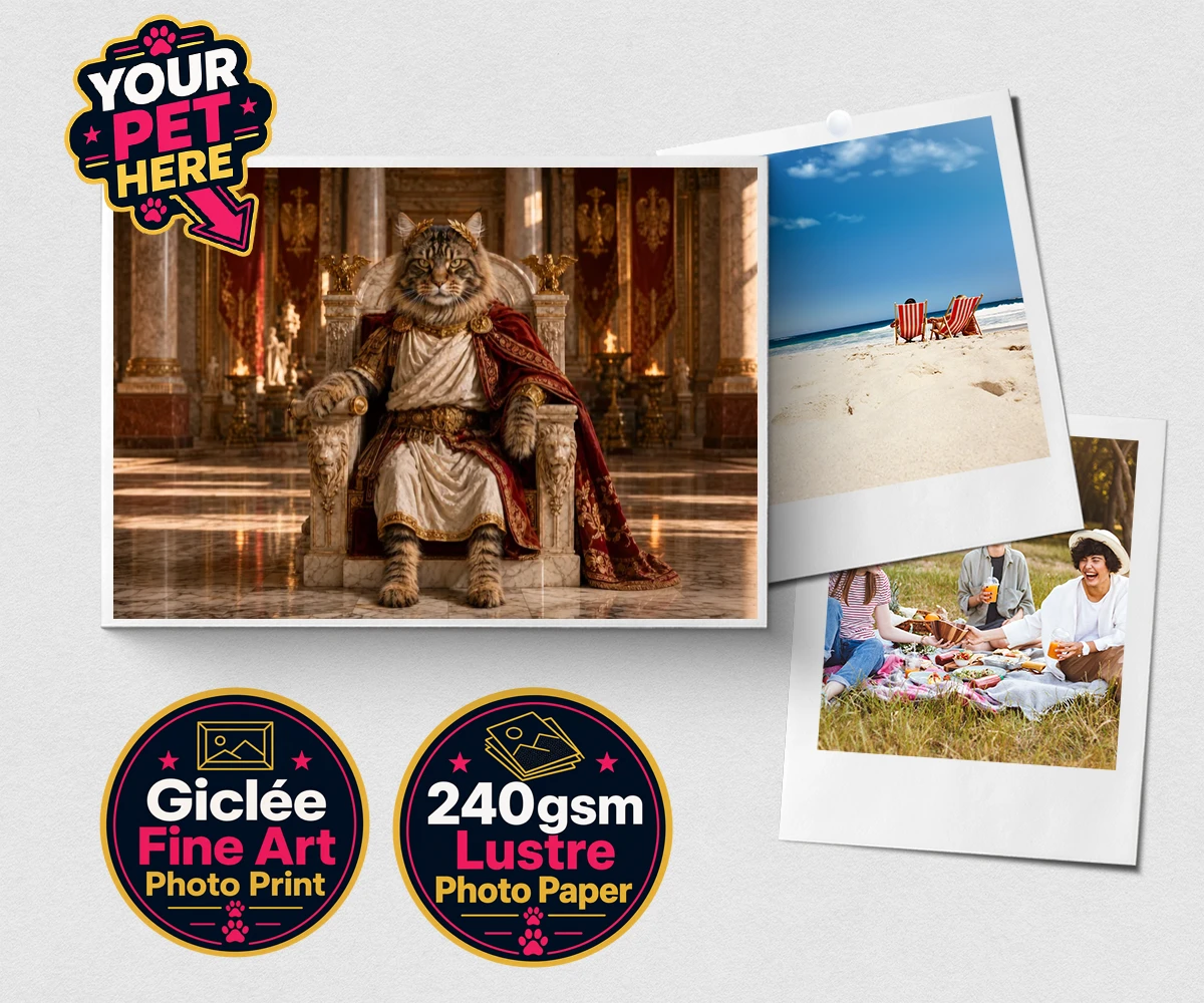 Personalised Paw Emperor cat premium photo print featuring a portrait that embodies the regal essence every cat owner knows their