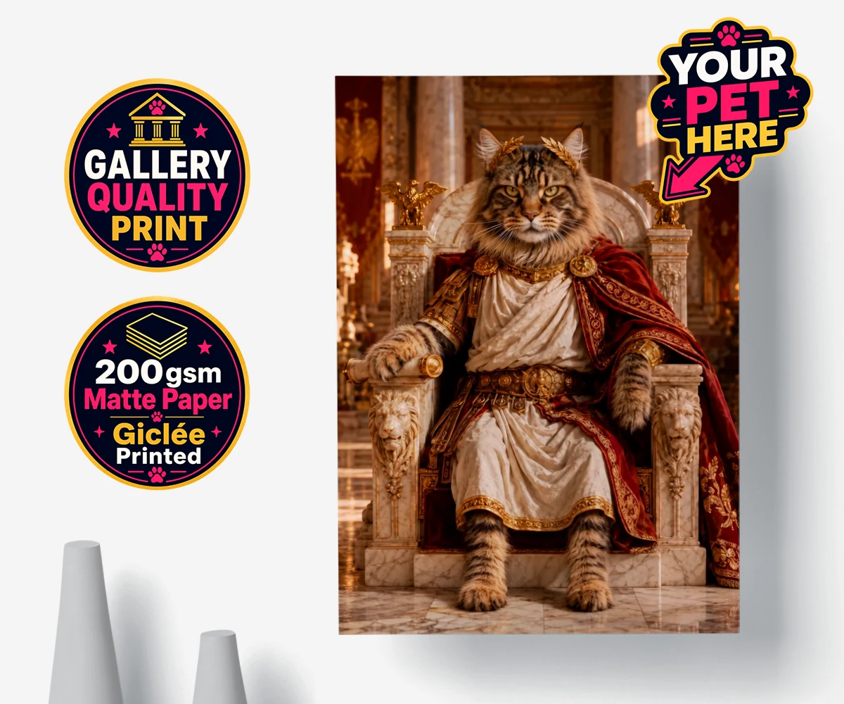 Personalised Paw Emperor cat premium poster print featuring a portrait that embodies the regal essence every cat owner knows their