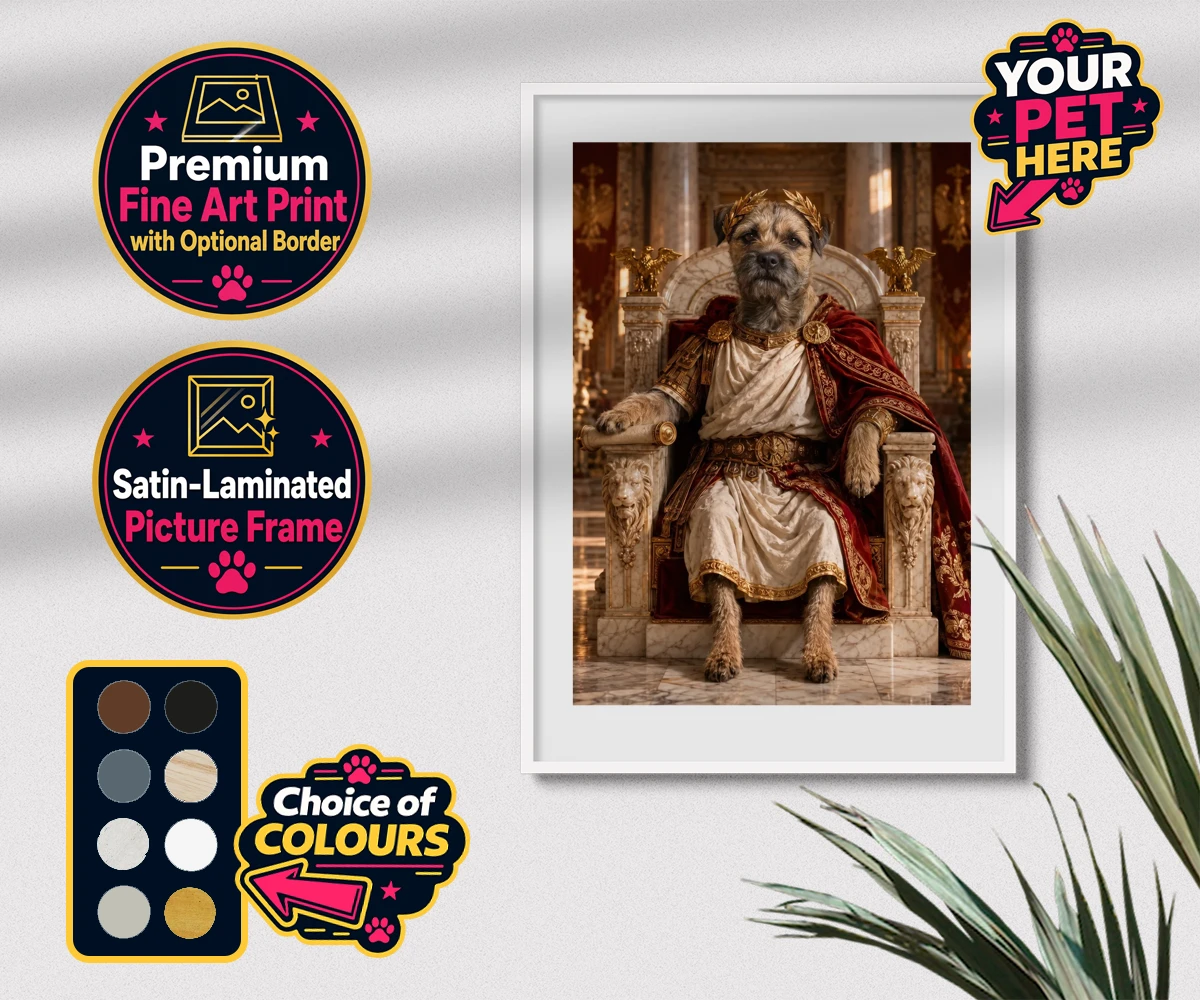 Personalised Paw Emperor dog premium framed print featuring meet the Paw Emperor, an enchanting tribute to your beloved canine com
