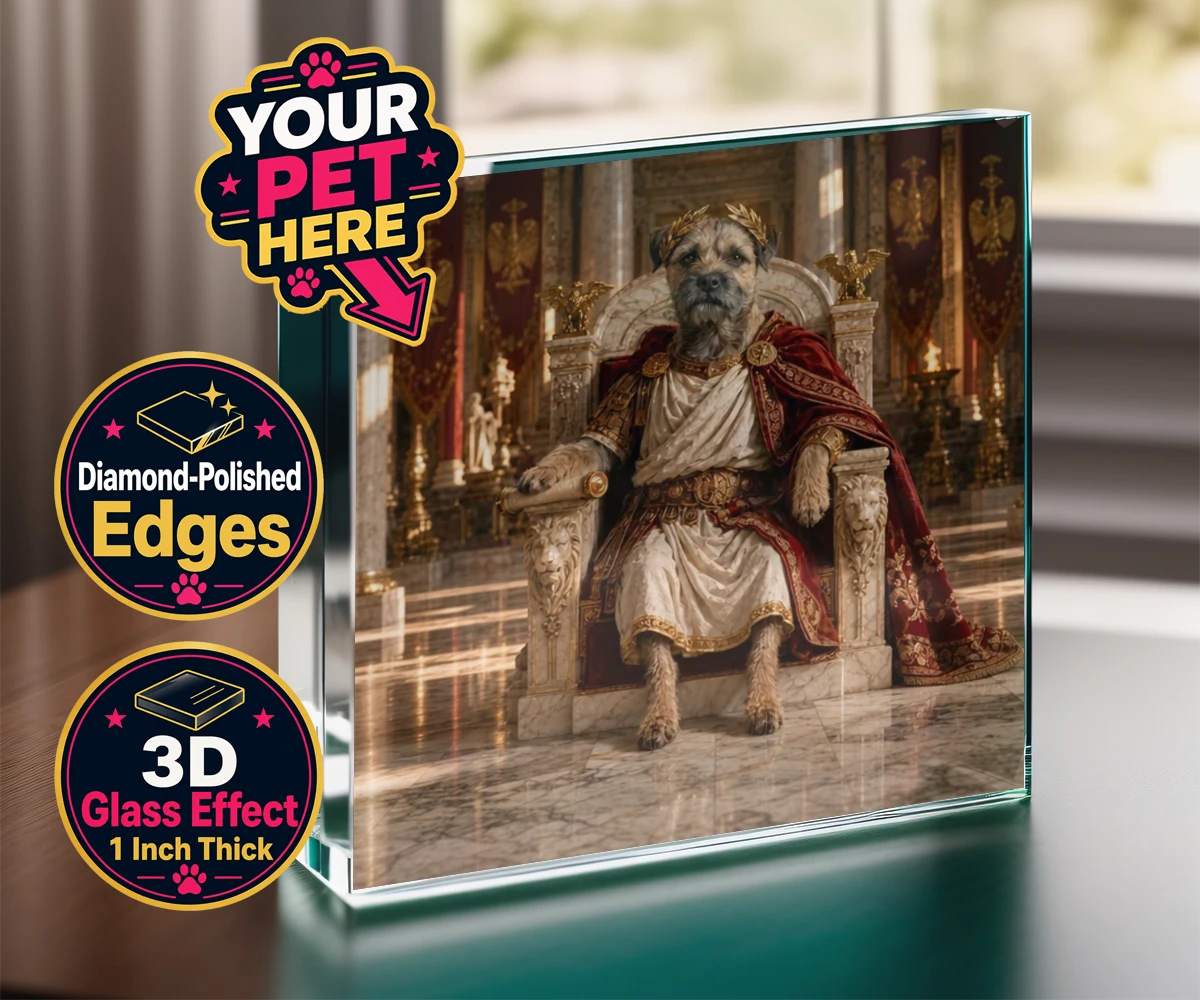 Personalised Paw Emperor dog acrylic prisms featuring meet the Paw Emperor, an enchanting tribute to your beloved canine com