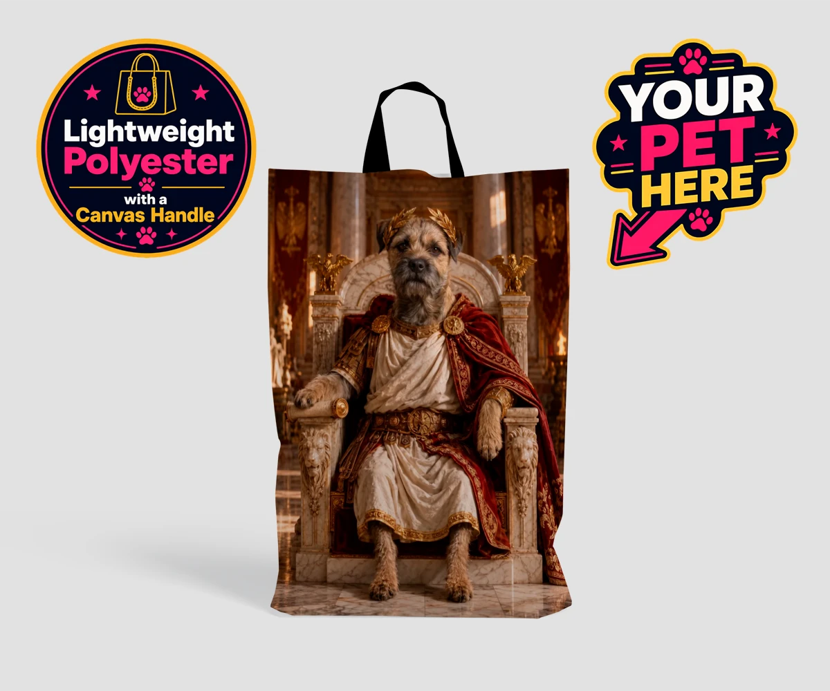 Personalised Paw Emperor dog shopping bags featuring meet the Paw Emperor, an enchanting tribute to your beloved canine com