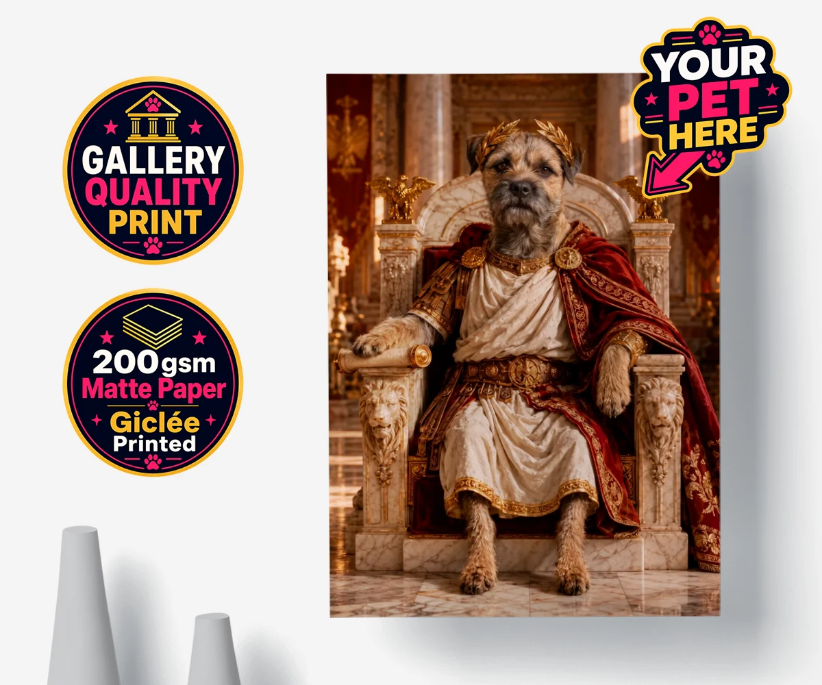 Personalised Paw Emperor dog premium poster print featuring meet the Paw Emperor, an enchanting tribute to your beloved canine com