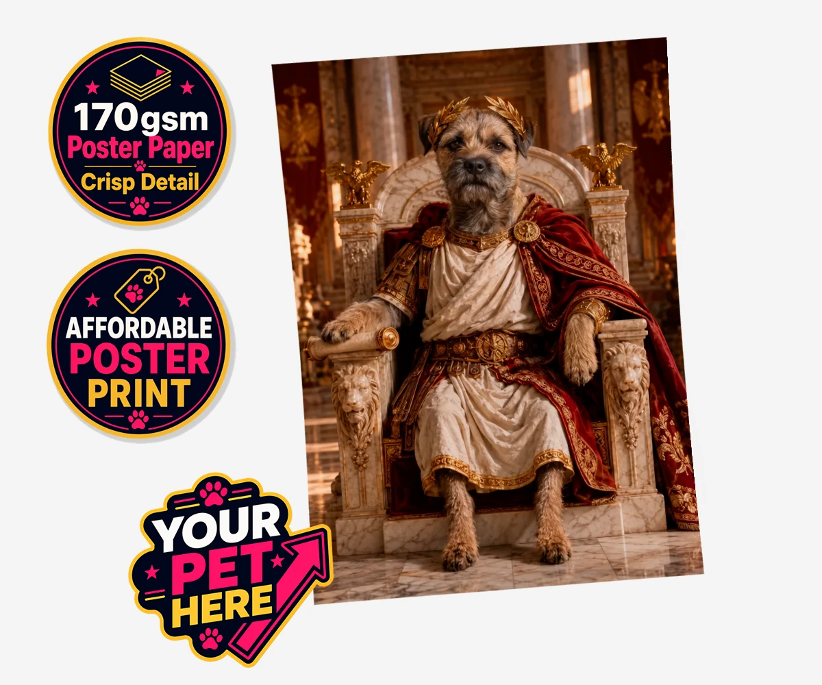 Personalised Paw Emperor dog standard poster print featuring meet the Paw Emperor, an enchanting tribute to your beloved canine com