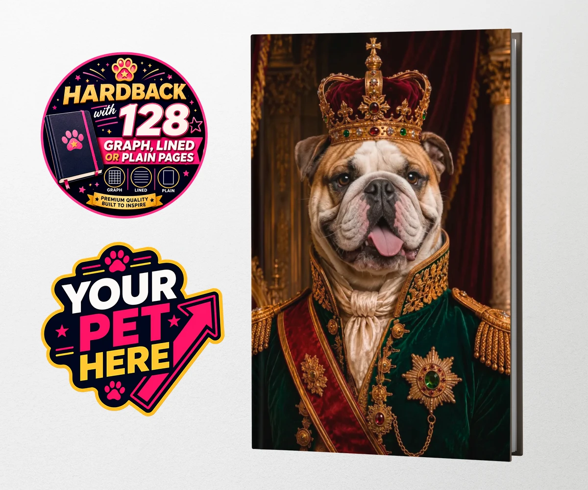 Personalised The Royal Monarch dog hardback notebooks featuring step into a world of canine royalty with our charming portrait of The