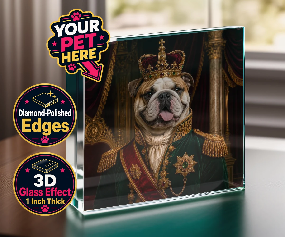 Personalised The Royal Monarch dog acrylic prisms featuring step into a world of canine royalty with our charming portrait of The