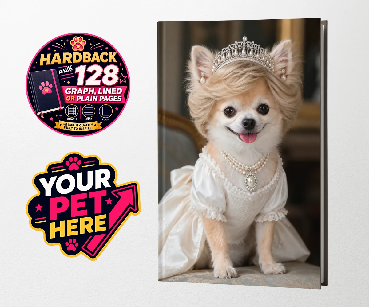 Personalised Queen of Hearts dog hardback notebooks featuring a truly regal portrait that transforms your beloved dog into a royal l