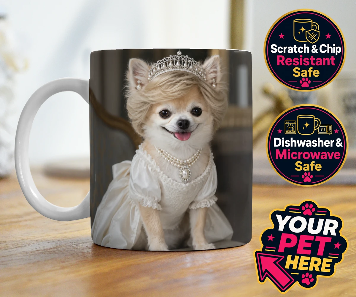 Personalised Queen of Hearts dog photo mugs featuring a truly regal portrait that transforms your beloved dog into a royal l