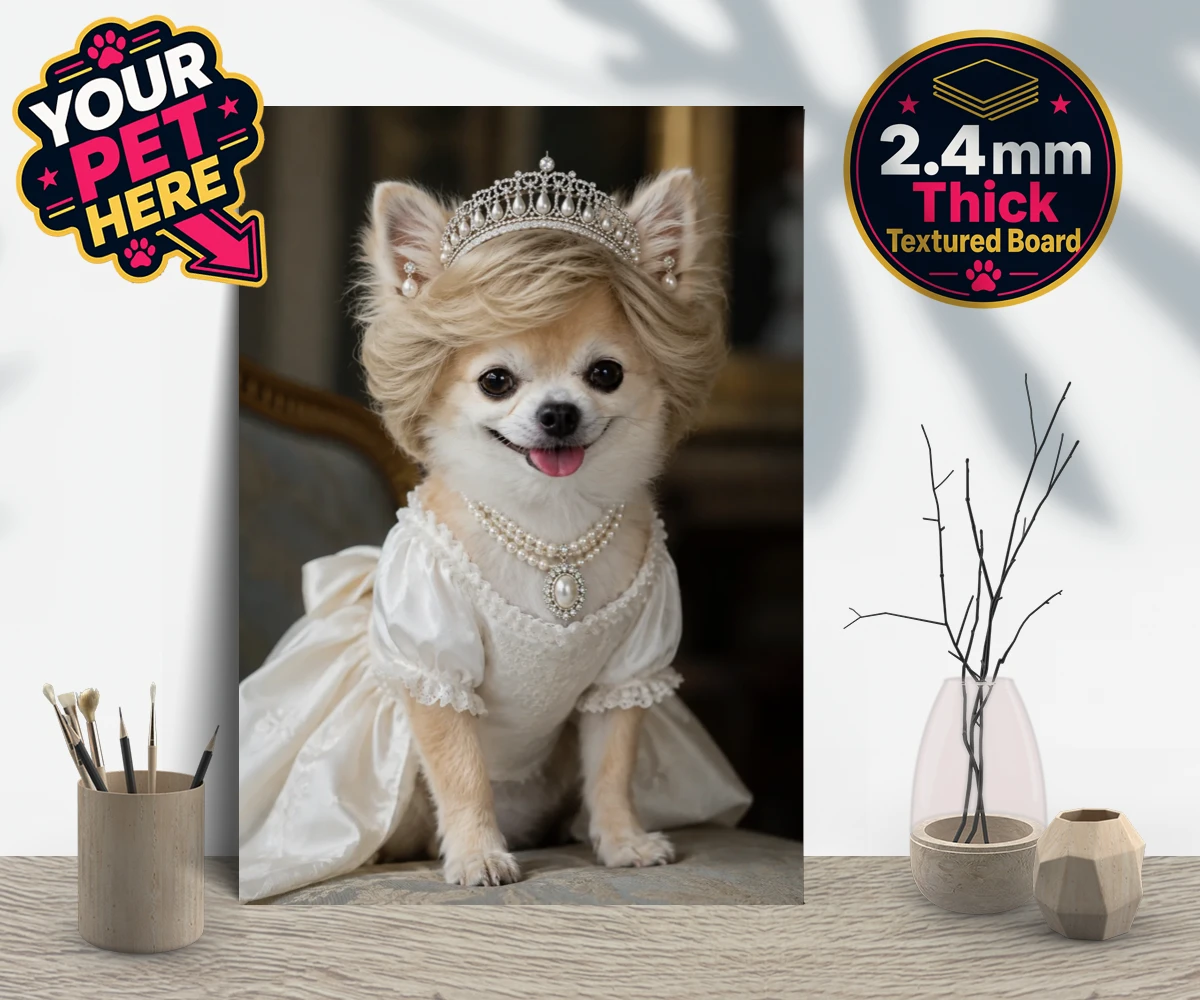 Personalised Queen of Hearts dog gallery boards featuring a truly regal portrait that transforms your beloved dog into a royal l