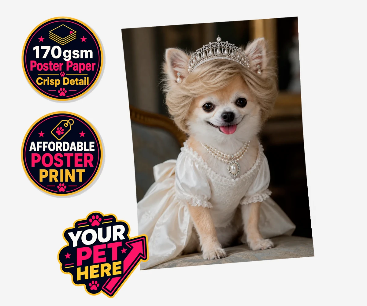 Personalised Queen of Hearts dog standard poster print featuring a truly regal portrait that transforms your beloved dog into a royal l