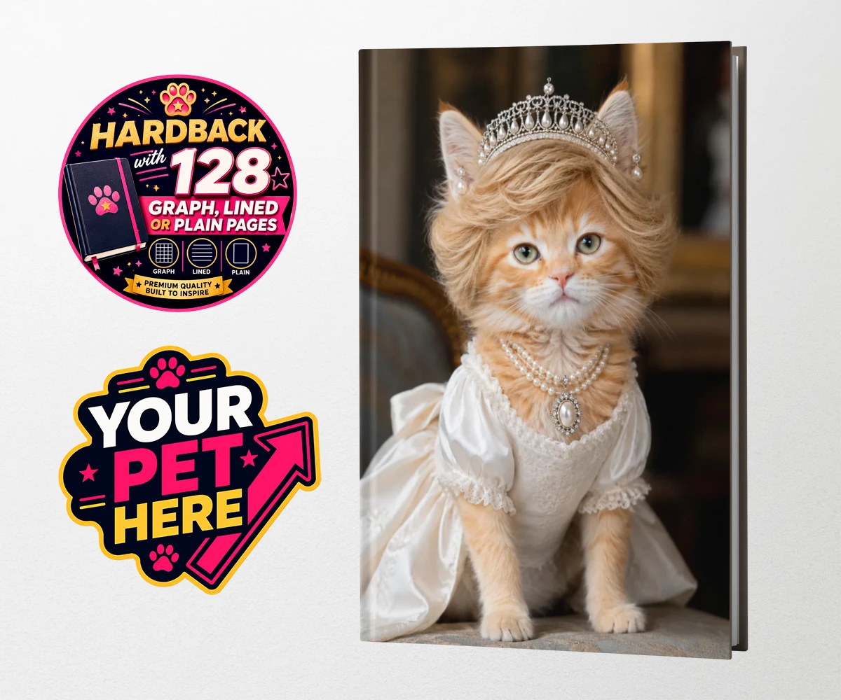 Personalised Queen of Hearts cat hardback notebooks featuring embrace the royal charm of the Queen of Hearts, a delightful custom po