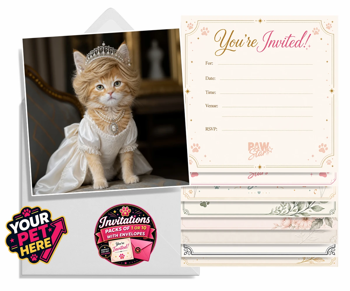 Personalised Queen of Hearts cat invitations featuring embrace the royal charm of the Queen of Hearts, a delightful custom po