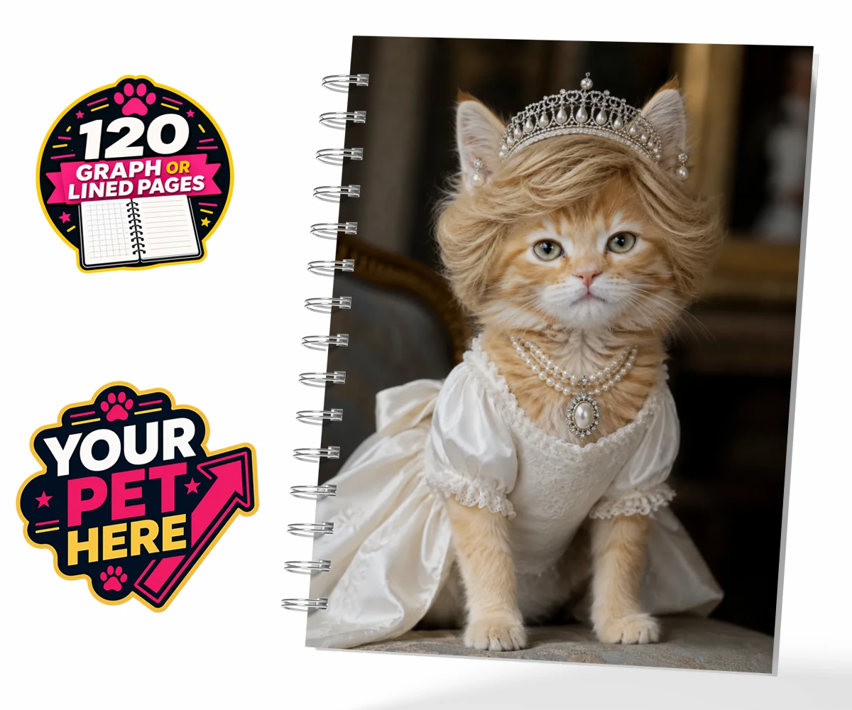 Personalised Queen of Hearts cat spiral notebook featuring embrace the royal charm of the Queen of Hearts, a delightful custom po