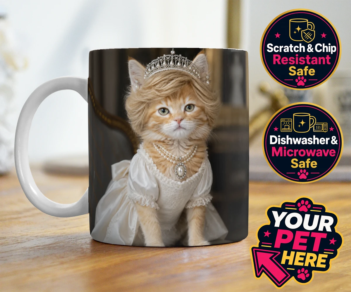 Personalised Queen of Hearts cat photo mugs featuring embrace the royal charm of the Queen of Hearts, a delightful custom po