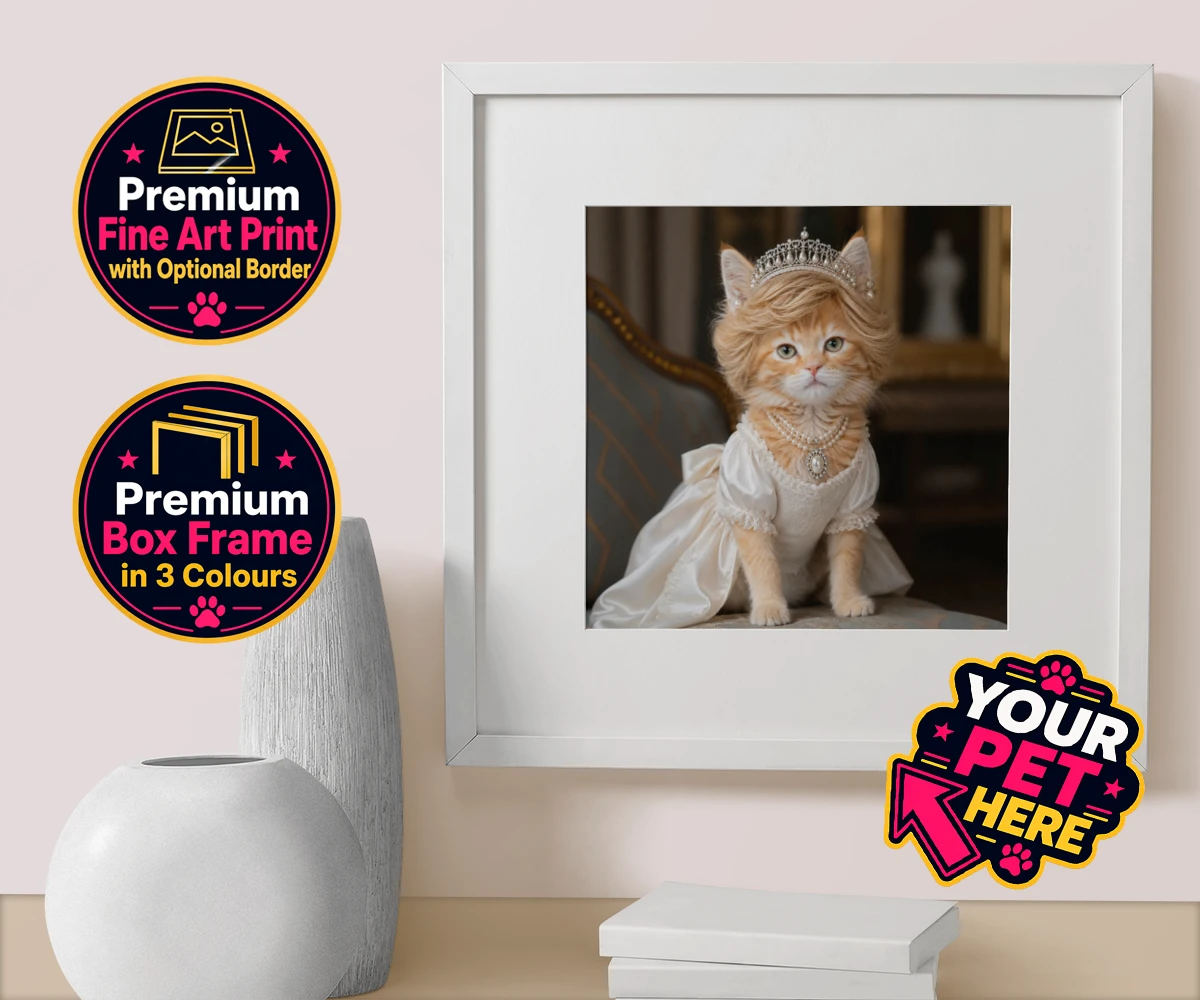 Personalised Queen of Hearts cat box framed print featuring embrace the royal charm of the Queen of Hearts, a delightful custom po