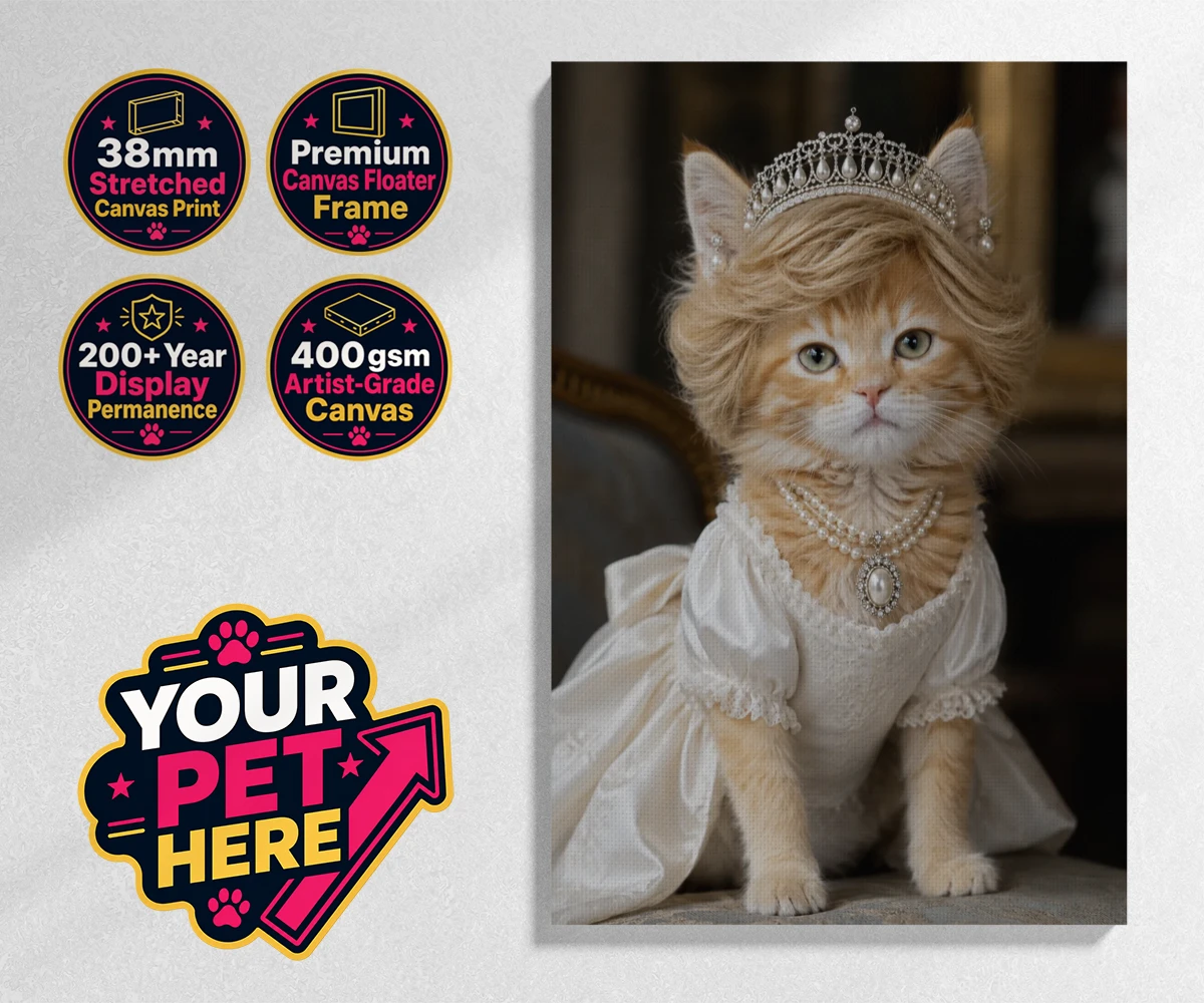 Personalised Queen of Hearts cat stretched canvas print featuring embrace the royal charm of the Queen of Hearts, a delightful custom po