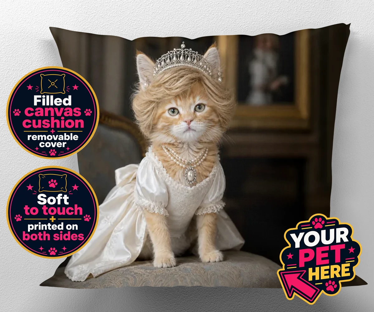 Personalised Queen of Hearts cat canvas cushions featuring embrace the royal charm of the Queen of Hearts, a delightful custom po