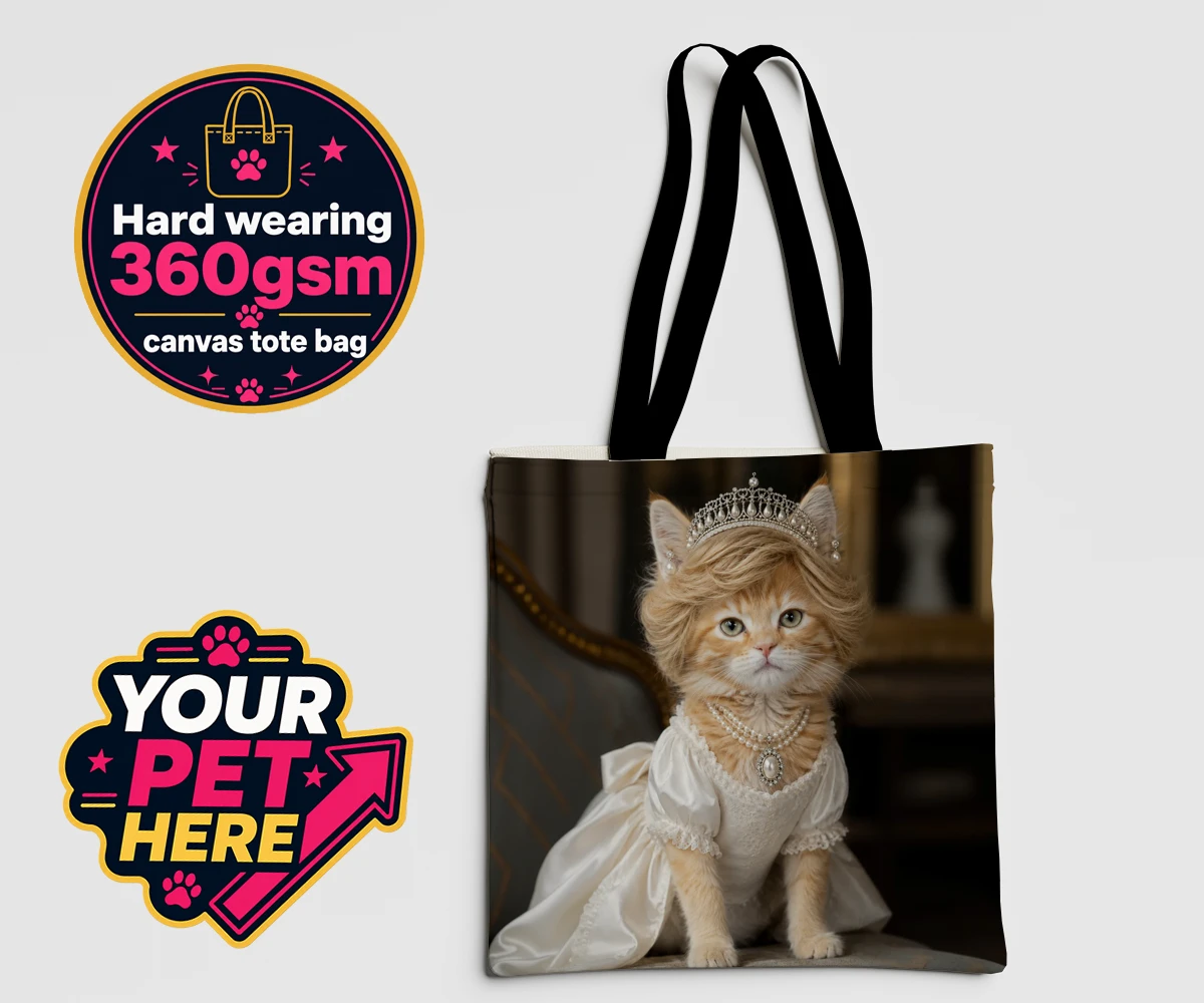 Personalised Queen of Hearts cat canvas tote bags featuring embrace the royal charm of the Queen of Hearts, a delightful custom po