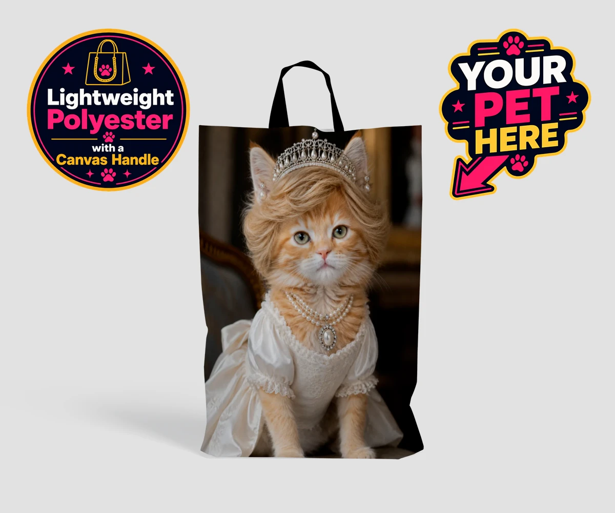 Personalised Queen of Hearts cat shopping bags featuring embrace the royal charm of the Queen of Hearts, a delightful custom po
