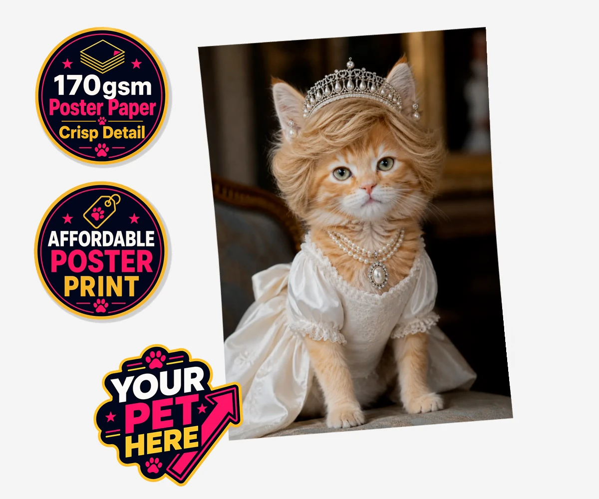 Personalised Queen of Hearts cat standard poster print featuring embrace the royal charm of the Queen of Hearts, a delightful custom po