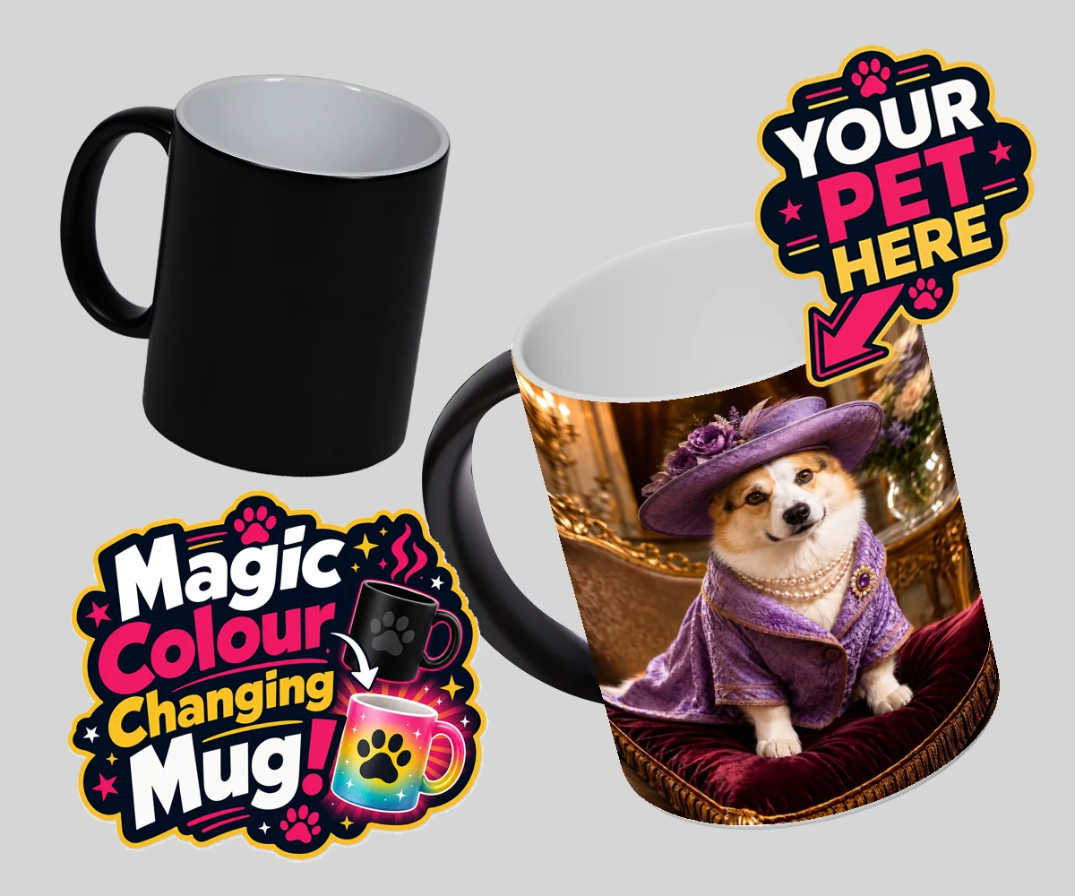 Personalised Paws of the Palace dog magic photo mugs featuring an enchanting pet portrait that captures the regal spirit of your belo