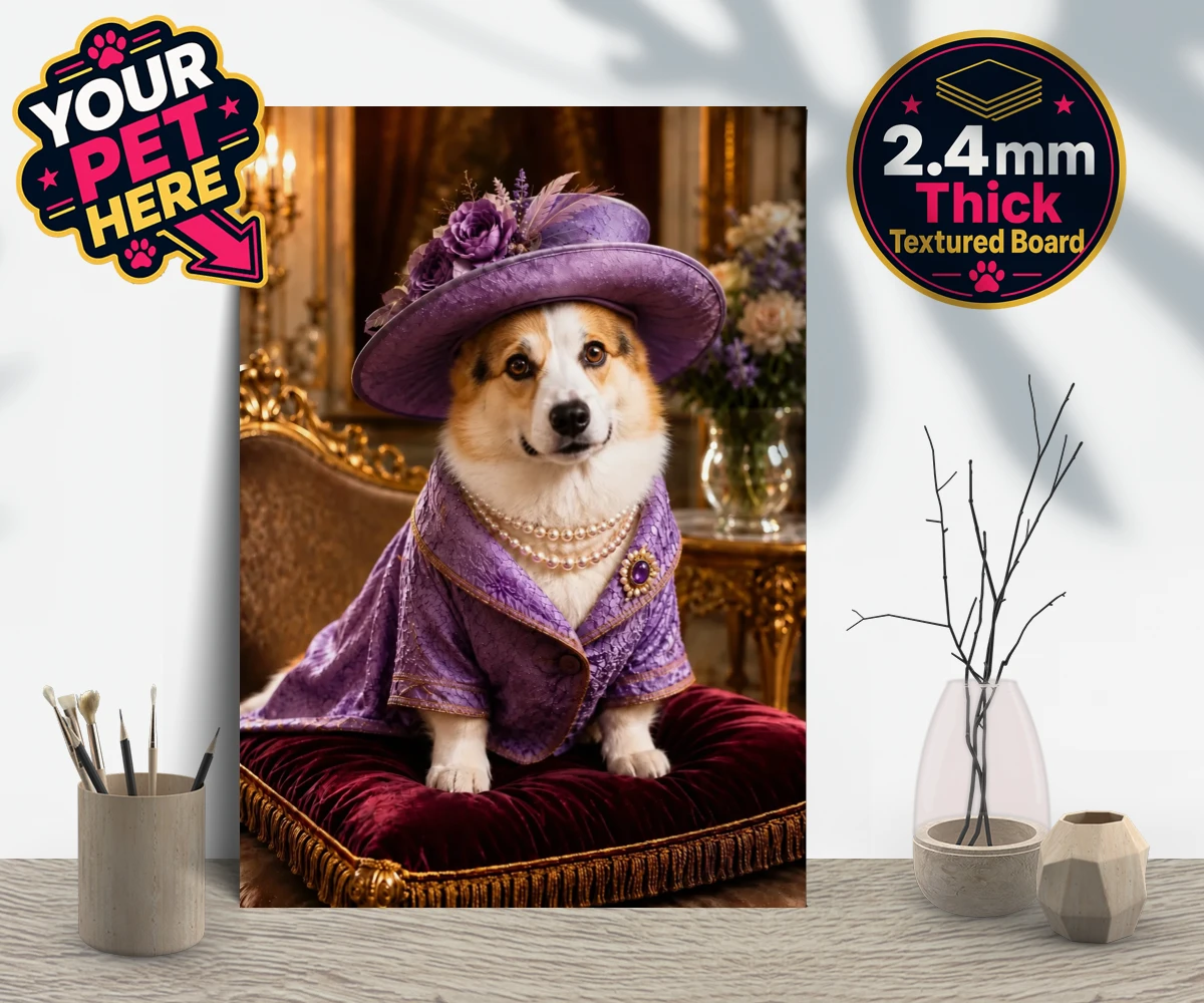 Personalised Paws of the Palace dog gallery boards featuring an enchanting pet portrait that captures the regal spirit of your belo