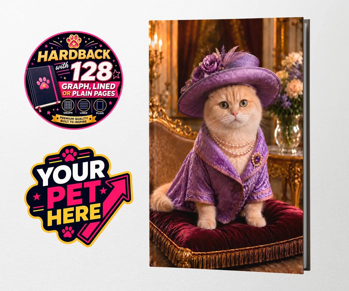 Personalised Paws of the Palace cat hardback notebooks featuring the regal feline who reigns supreme in the world of pampered pets