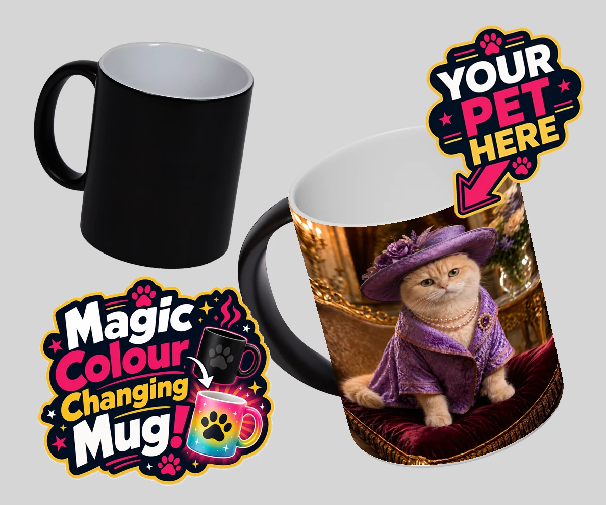 Personalised Paws of the Palace cat magic photo mugs featuring the regal feline who reigns supreme in the world of pampered pets