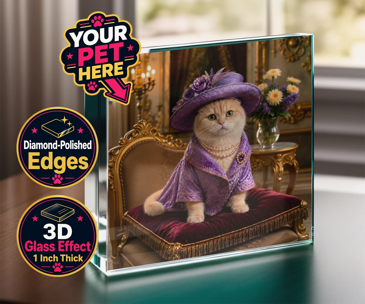 Personalised Paws of the Palace cat acrylic prisms featuring the regal feline who reigns supreme in the world of pampered pets