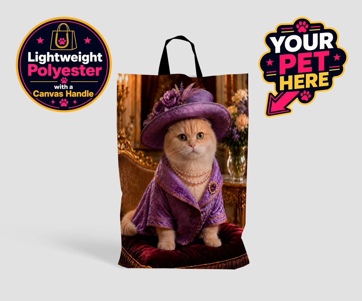 Personalised Paws of the Palace cat shopping bags featuring the regal feline who reigns supreme in the world of pampered pets