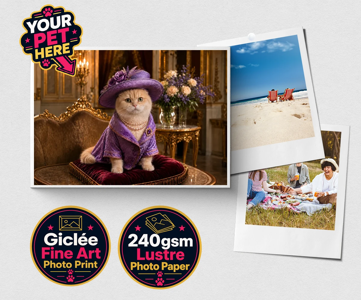 Personalised Paws of the Palace cat premium photo print featuring the regal feline who reigns supreme in the world of pampered pets
