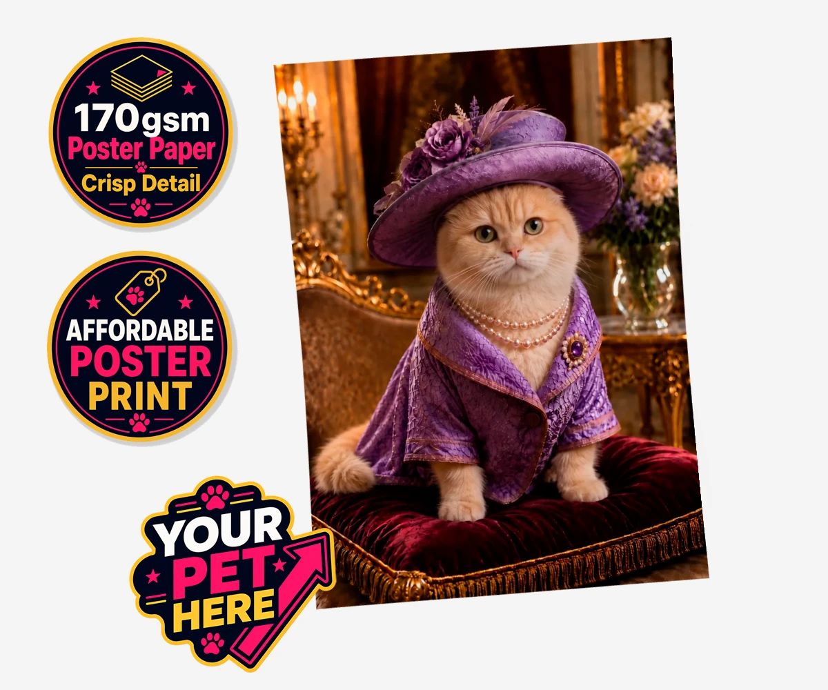 Personalised Paws of the Palace cat standard poster print featuring the regal feline who reigns supreme in the world of pampered pets