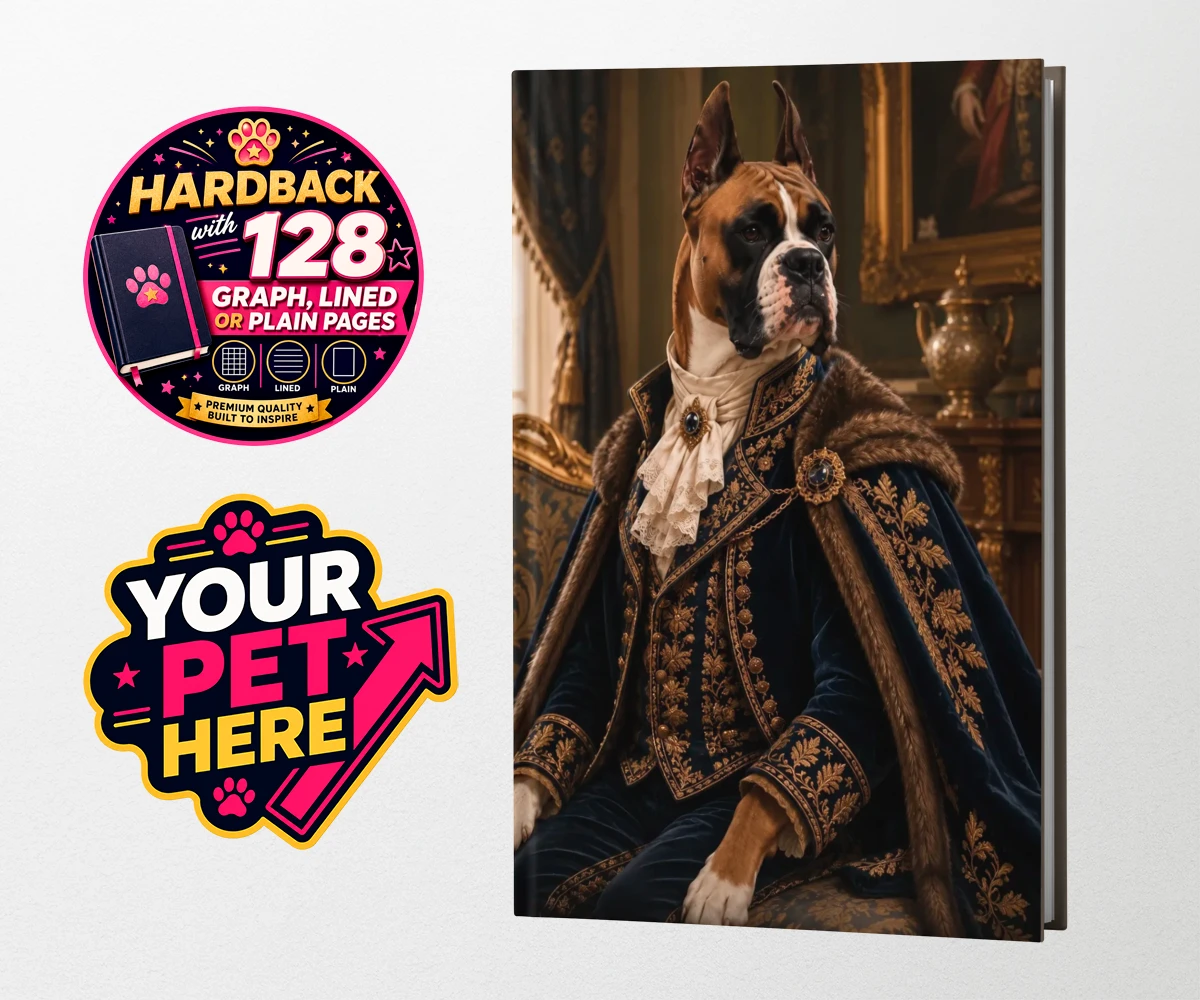 Personalised Paw Duke dog hardback notebooks featuring the epitome of canine royalty captured in a stunning portrait that rad