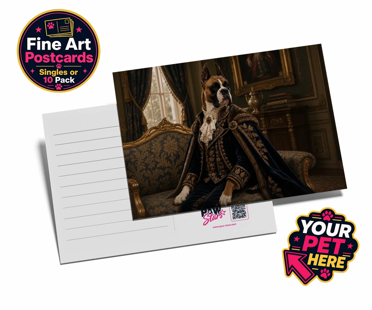 Personalised Paw Duke dog postcards featuring the epitome of canine royalty captured in a stunning portrait that rad