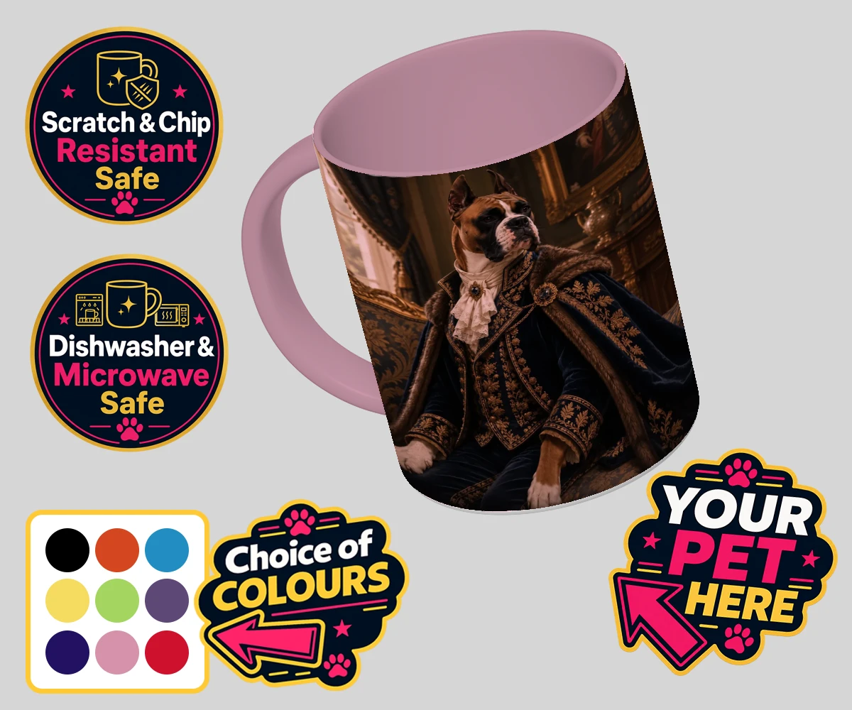 Personalised Paw Duke dog coloured photo mugs featuring the epitome of canine royalty captured in a stunning portrait that rad
