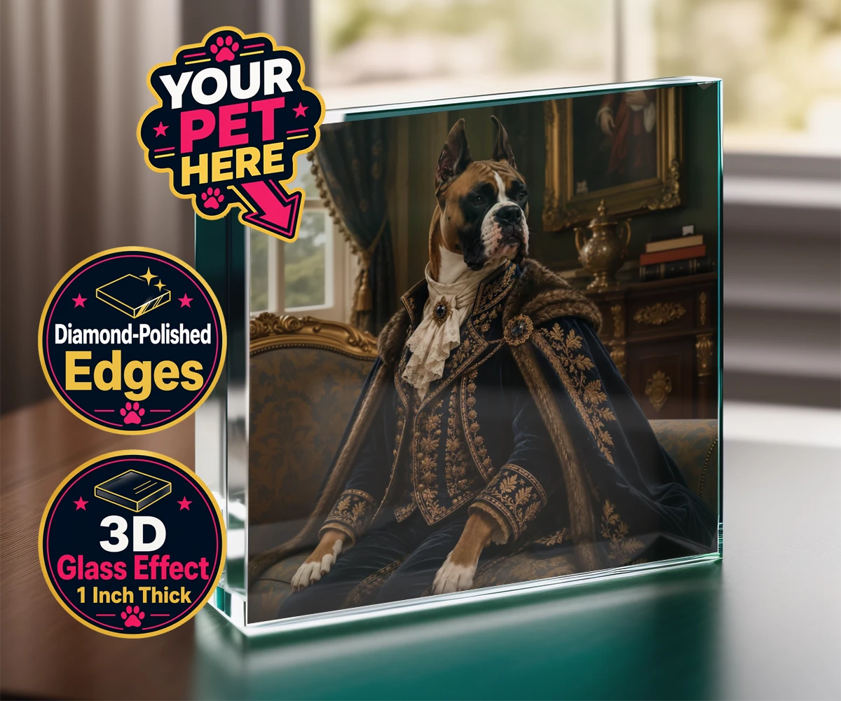 Personalised Paw Duke dog acrylic prisms featuring the epitome of canine royalty captured in a stunning portrait that rad
