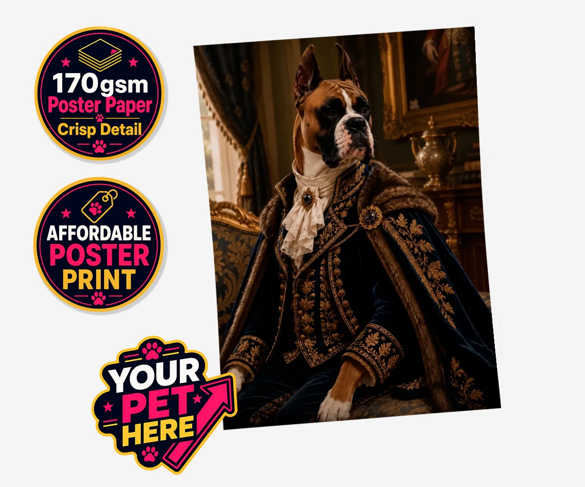 Personalised Paw Duke dog standard poster print featuring the epitome of canine royalty captured in a stunning portrait that rad