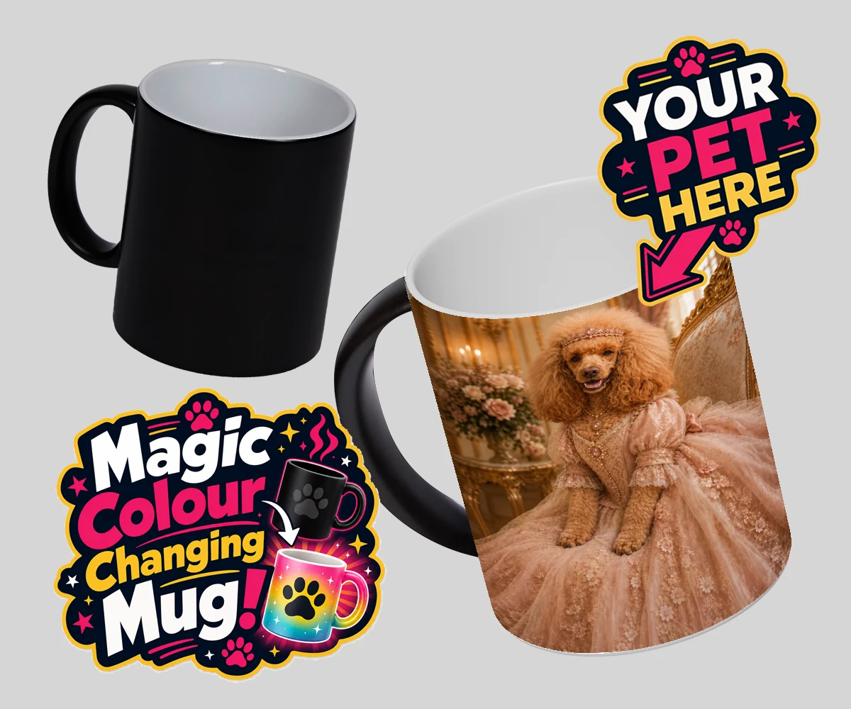 Personalised Paw Princess dog magic photo mugs featuring meet the Paw Princess, a splendidly regal canine adorned in a delicate
