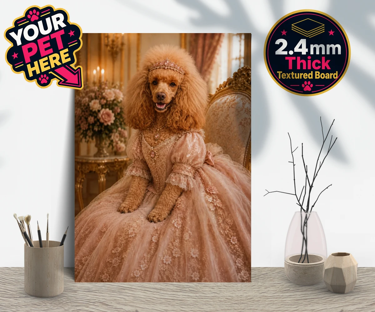 Personalised Paw Princess dog gallery boards featuring meet the Paw Princess, a splendidly regal canine adorned in a delicate
