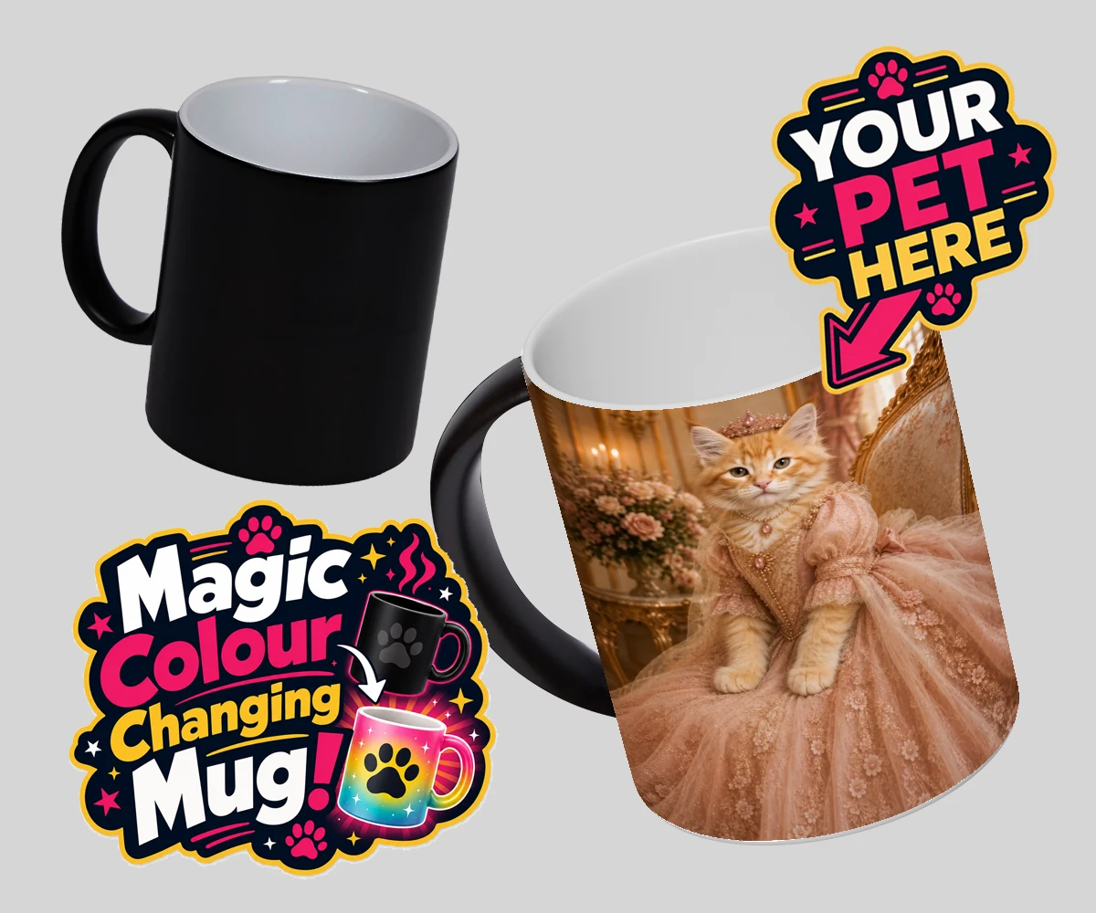 Personalised Paw Princess cat magic photo mugs featuring a regal feline fit for a royal court!