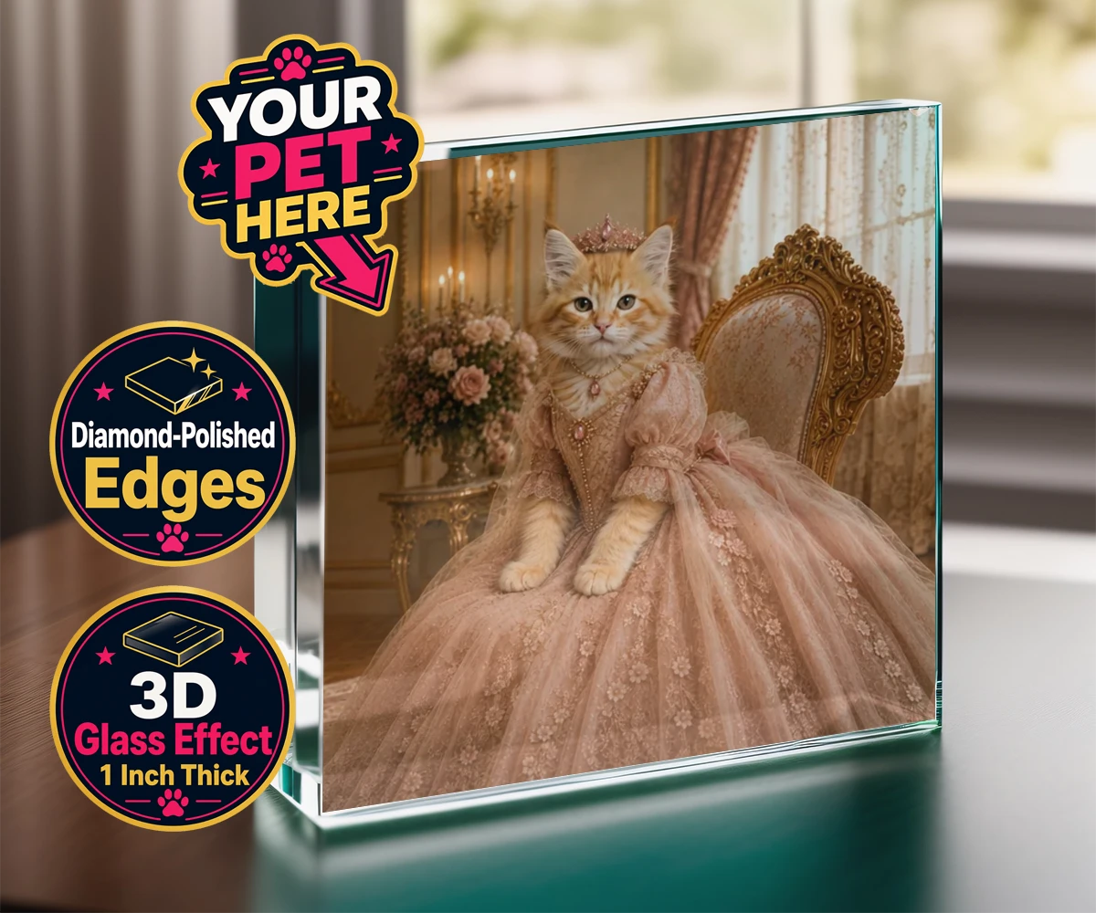 Personalised Paw Princess cat acrylic prisms featuring a regal feline fit for a royal court!