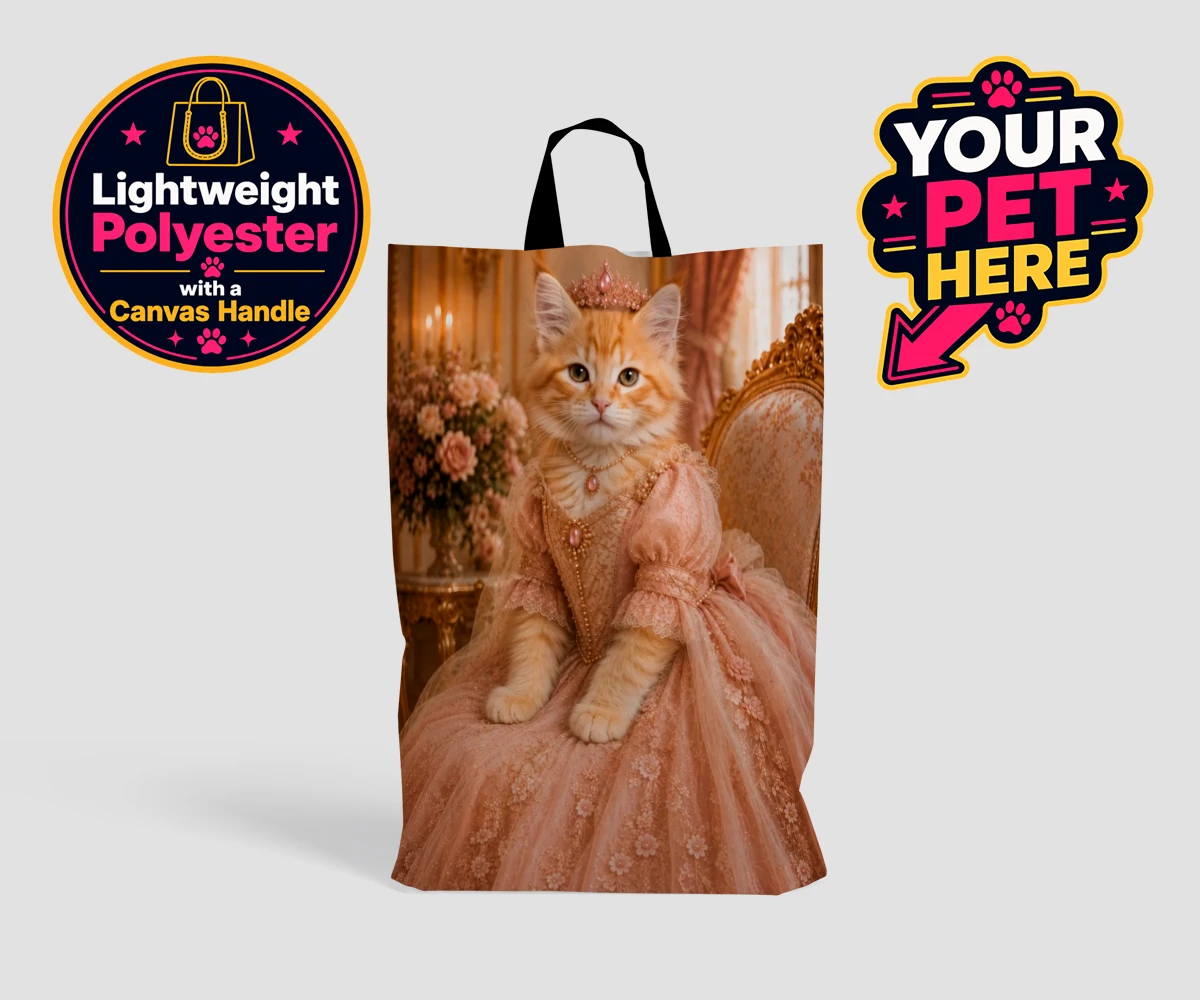 Personalised Paw Princess cat shopping bags featuring a regal feline fit for a royal court!