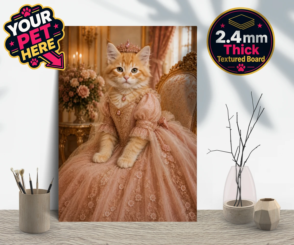 Personalised Paw Princess cat gallery boards featuring a regal feline fit for a royal court!