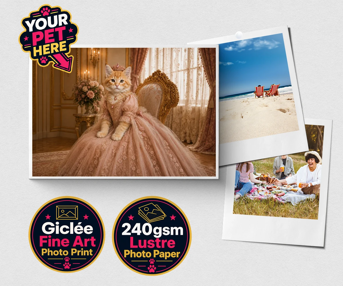 Personalised Paw Princess cat premium photo print featuring a regal feline fit for a royal court!