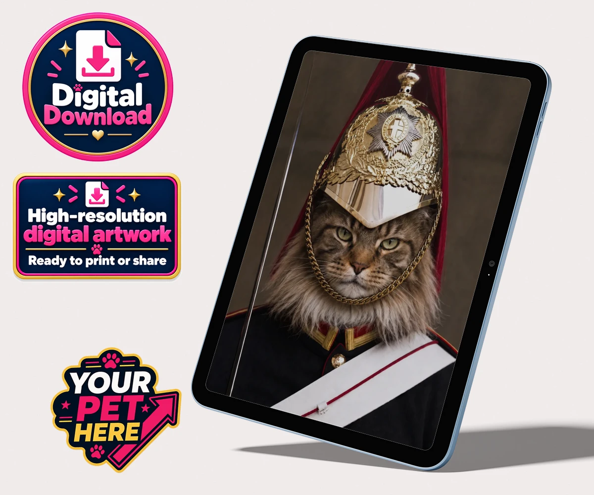Personalised Royal Paw Cavalry cat personalised digital downloads featuring a regal tribute to your beloved feline!