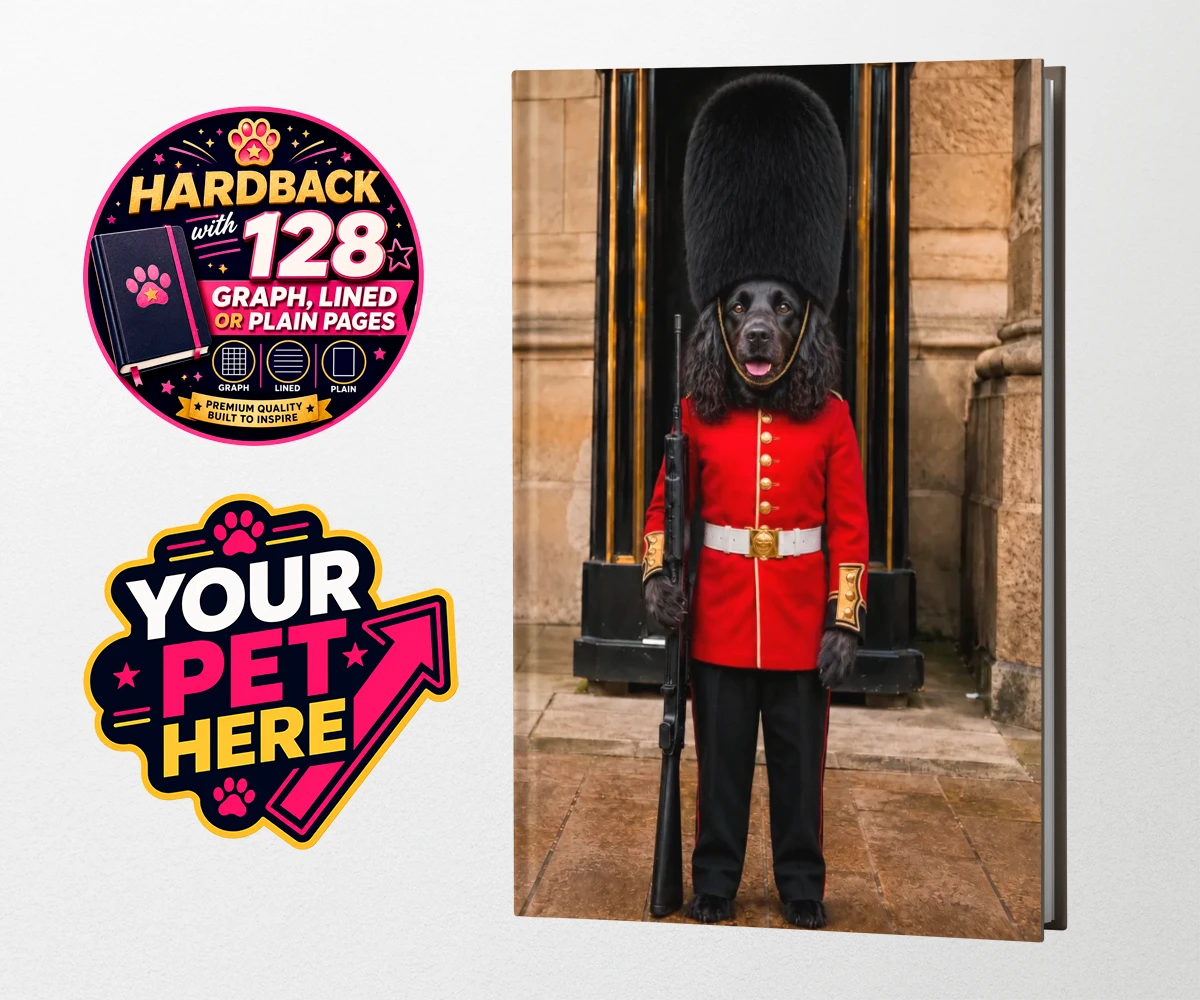 Personalised The Royal Paw Guard dog hardback notebooks featuring meet The Royal Paw Guard, a delightful portrait that perfectly capture