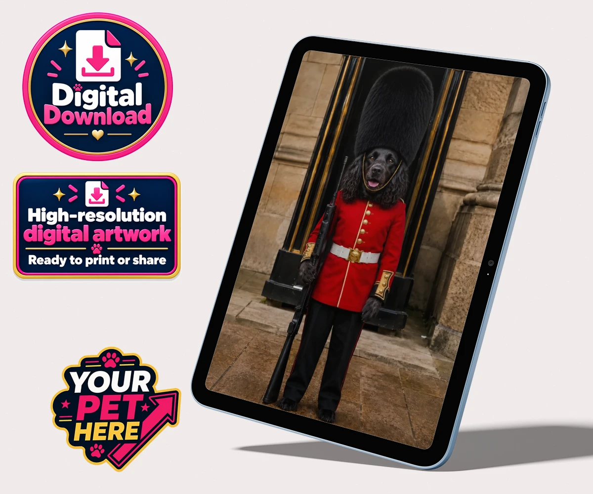 Personalised The Royal Paw Guard dog personalised digital downloads featuring meet The Royal Paw Guard, a delightful portrait that perfectly capture