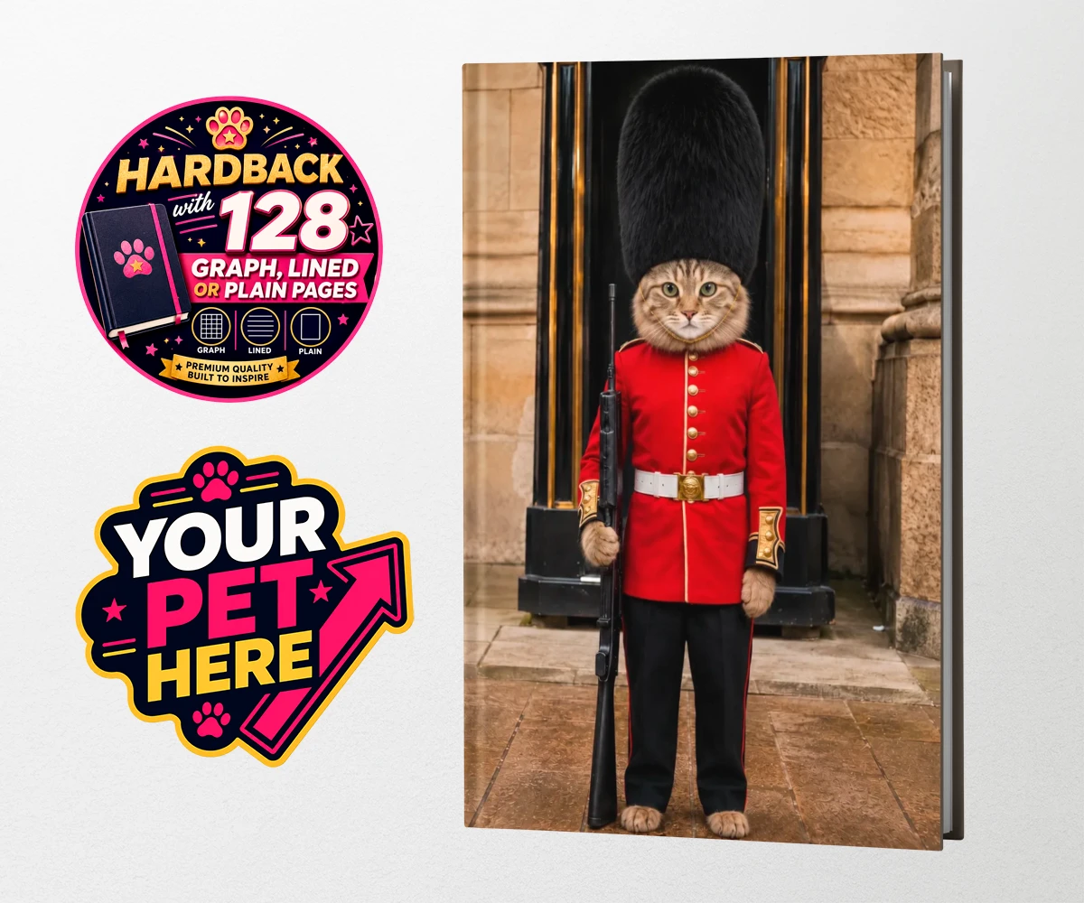 Personalised The Royal Paw Guard cat hardback notebooks