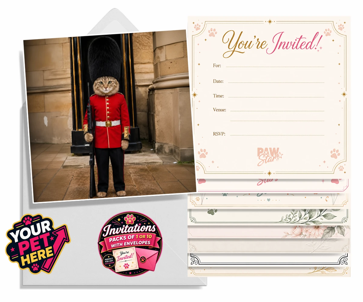 Personalised The Royal Paw Guard cat invitations