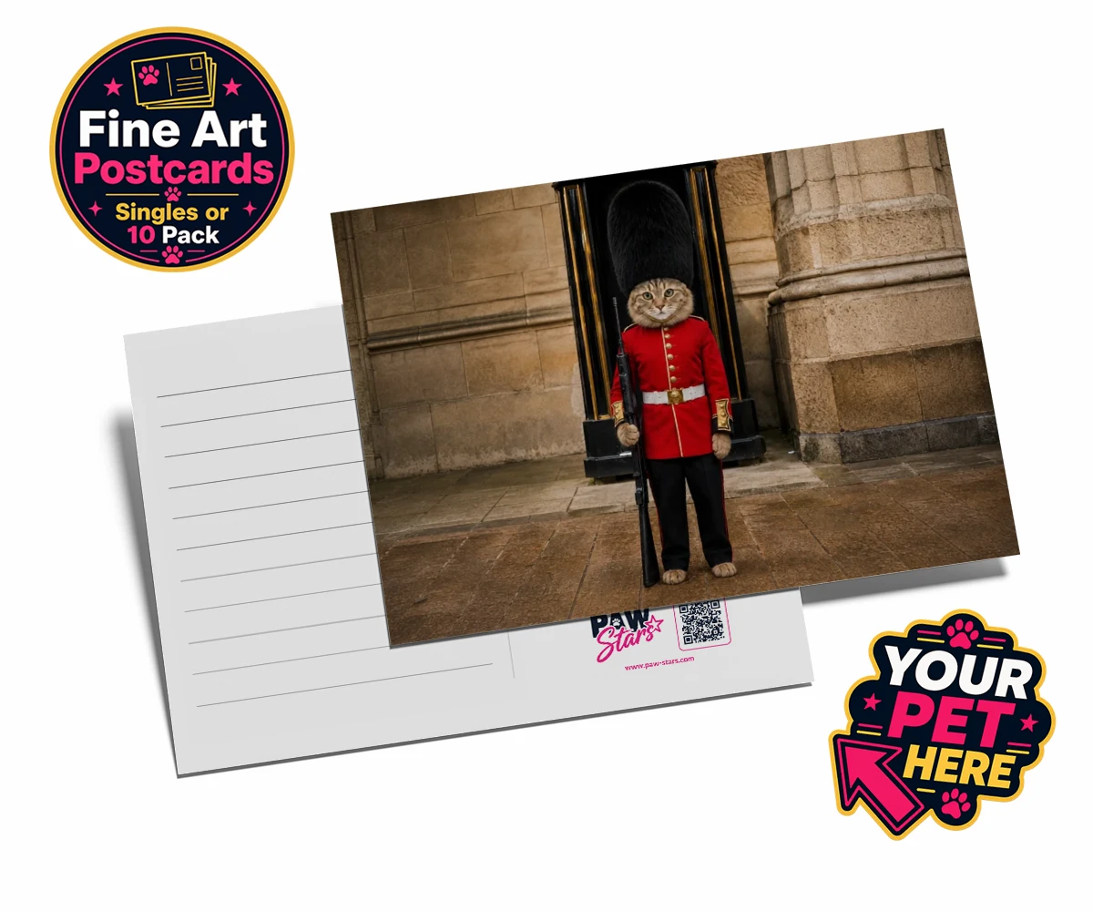 Personalised The Royal Paw Guard cat postcards